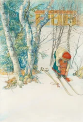 Mädchen schnallt sich die Skier an